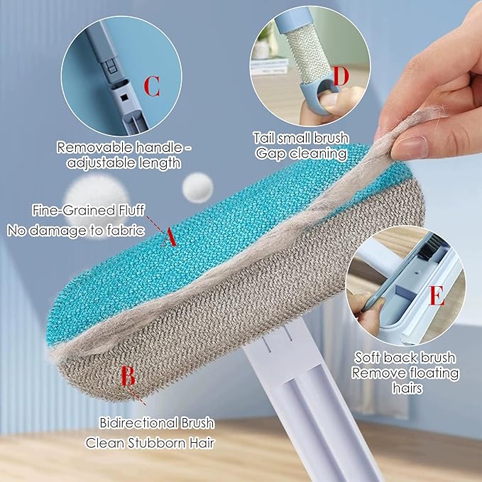 Pet Fur Removal Tool, Dog and Cat Hair Remover for Couch Carpet Furniture, 4 in 1 Multifunctional Pet Hair Removal Broom, Cleaning Brush for Window Tile, Reusable Washable (1 Pack)