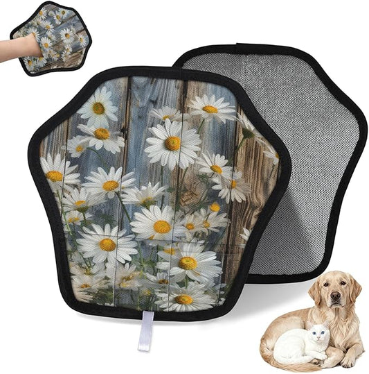 Farmhouse Daisy Electrostatic Pet Hair Removal Glove for Cats & Dogs - Reusable Grooming Mitt for Couch, Carpet, Car Seat & Laundry - Large 9x9 Inch