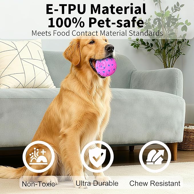 Smart Interactive Dog Toys, Activated Moving, Bouncing, Rotating Ball for Medium/Large Dogs, 2025 E-TPU Material, Motion-Activated Dog Gift to Keep Them Busy, IP54 Waterproof & USB Rechargeable, Pink