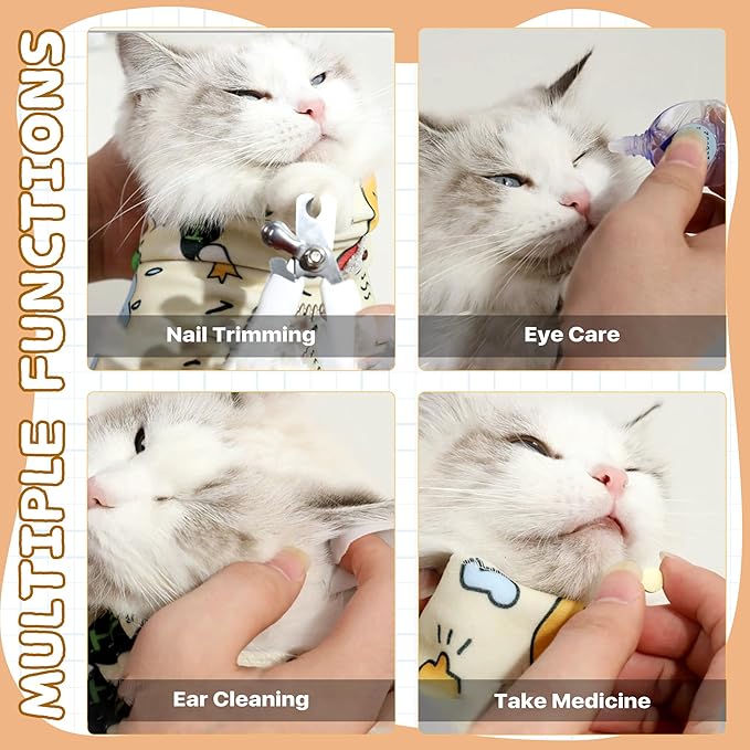 31.2" Self-Adherent Cat Wrap for Cutting Nails, Anti-Runaway Scratch Bitten Adjustable Cat Swaddle Wrap for Stress-Free Nail Trimming,Bathing,Cat Grooming Supplies