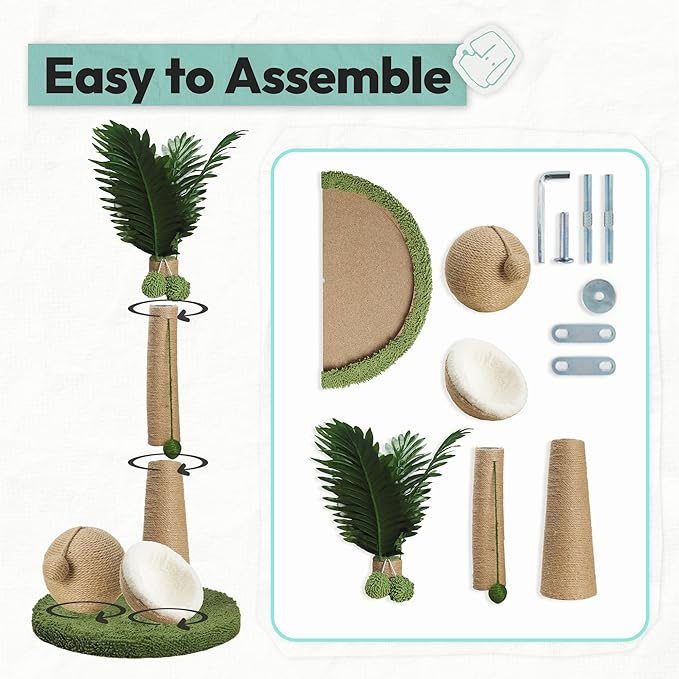 Cat Scratching Post 33 Inch Palm Tree with Hanging Balls and Double Coconut Toys, Cat Scratcher for Indoor Kittens, Extra Stable Base, Paw-Friendly Jute Material M