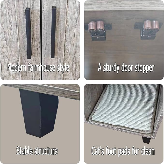 TaoHFE Hidden Cat Litter Box Enclosure Furniture with Cats Scratch Pad Farmhouse Enclosed Cat Litter Boxes Cabinet Furniture with Doors Wooden Indoor Cats Box House,Oak