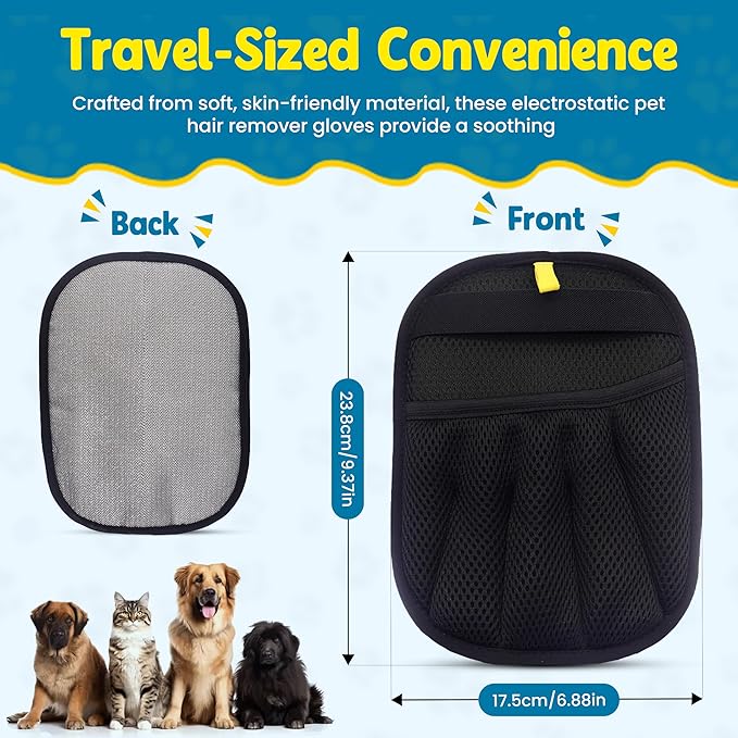 Pet Hair Removal Glove,Pet electrostatic Hair Removal Gloves, Washable Reusable Dogs Cats Hair Grooming Tools Gloves for Furniture Bed Sheets Couch Clothes Fabric Car Seats