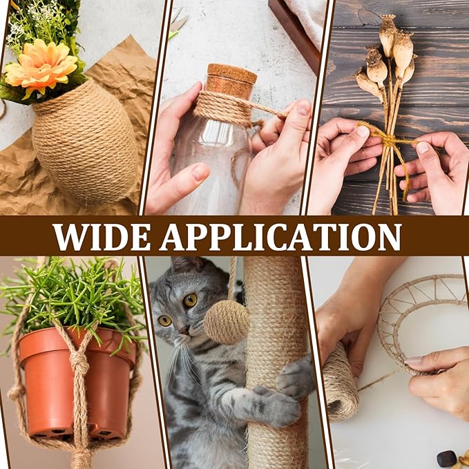 Natural Sisal Rope for Cat Scratcher,1/4 inch,164Ft,Natural Jute Rope for Cat Scratcher Repair and DIY Tree, Recovering, Hemp Twine Rope for Cat Scratching Post Tower Replacement with Chew Toy