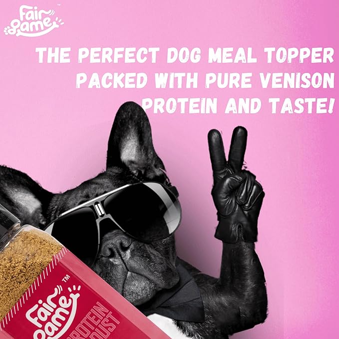 Fair Game Protein Dust Dog Food Topper, Free Range African Venison, High Protein 30%, Hormone Free, Air-Dried, 8 Oz