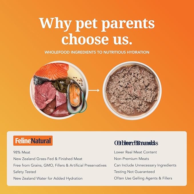 Feline Natural New Zealand Canned Catfood Wet Food, High-Meat, Low-Carb, & Grain Free Cat Food Wet, Lamb & Salmon Feast, 6 oz, Pack of 12