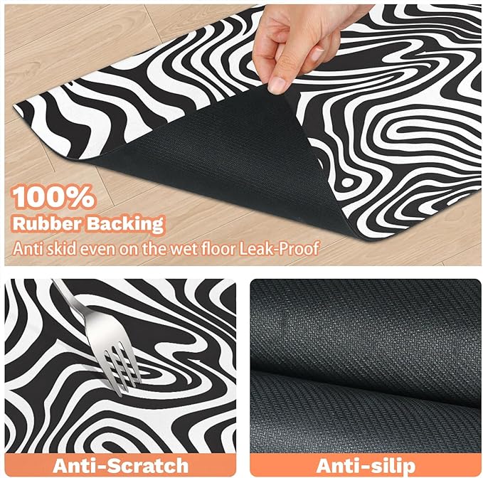 Zebra Print Dog Food Mat for Floors Absorbent Dog Bowl Mat for Food and Water Dispenser Quick Dry Cat Food Placemat Pet Supplies 12" x 20", Black White Striped