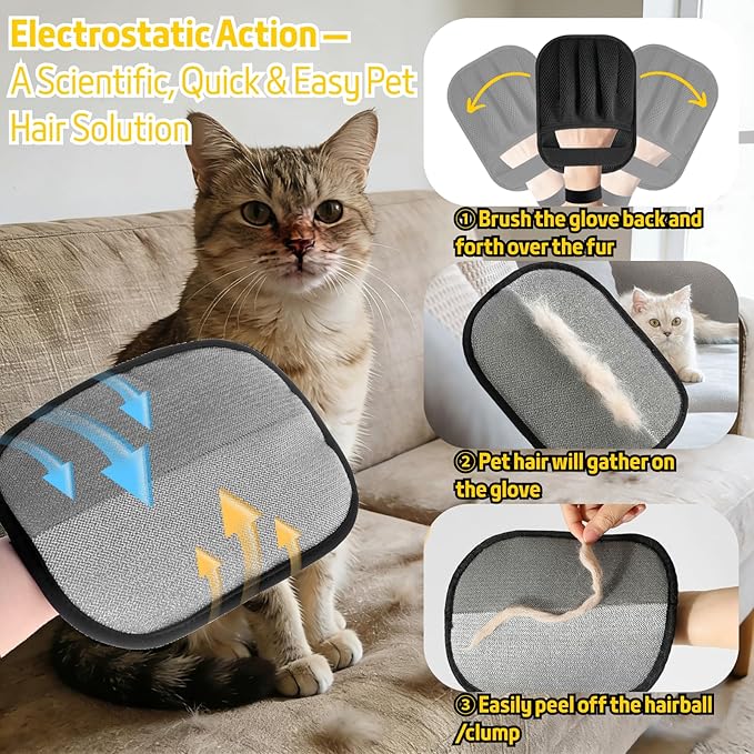 Pet Hair Removal Glove for Dogs & Cats, Upgraded Electrostatic Anti-Slip Pet Hair Removal Tool with 5-Finger Design, Thickened Magic Brush Pet Hair Remover for Couch Carpet Clothes, 1 PCS