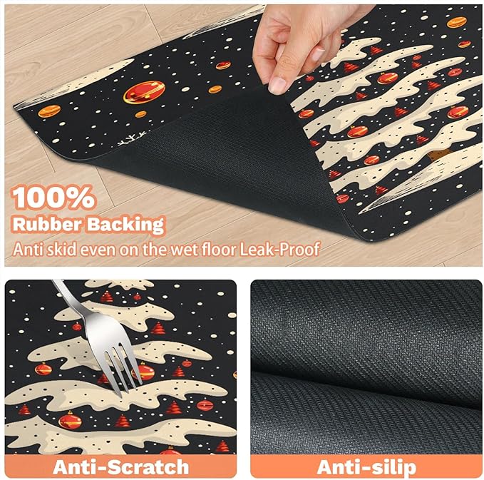 Christmas Tree Dog Food Mat for Floors Absorbent, Quick Dry Water Dispenser Mat for Food, Water, Pet Supplies 16" x 24", Xmas