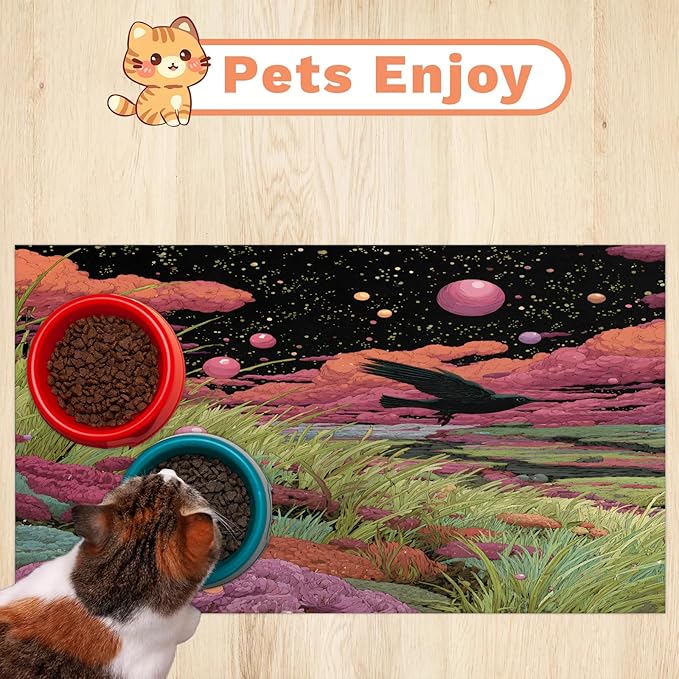 Cloud Dog Food Mat for Floors Absorbent, Quick Dry Water Dispenser Mat for Food, Water, Pet Supplies 24" x 32", Grass