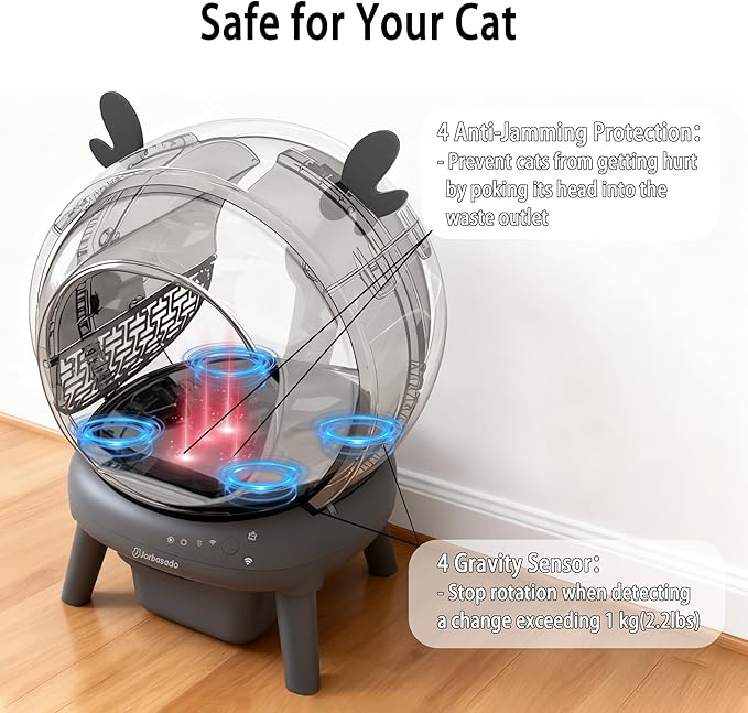 J JORBASADO Self Cleaning Litter Box, Large Capacity Automatic Litter Box Self Cleaning for Multiple Cats with Dual Safety Protection, Odor Control, with Deer Antler Decor