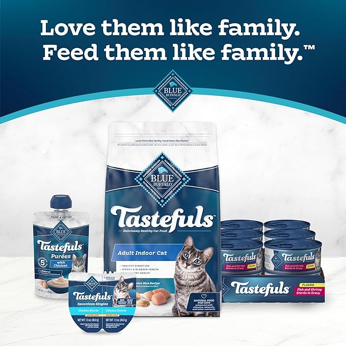Blue Buffalo Tastefuls Flaked Wet Cat Food, Made with Natural Ingredients, Fish and Shrimp Entrée in Gravy, 5.5-oz Cans (24 Count)