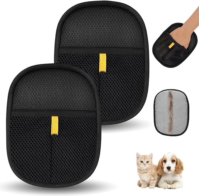 2 Pcs Pet Hair Removal Gloves,Electrostatic Pet Hair Remover,Reusable Cat & Dog Hair Remover for Couch,Furniture,Bed (Black)