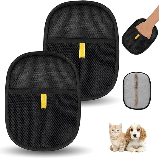 2 Pcs Pet Hair Removal Gloves,Electrostatic Pet Hair Remover,Reusable Cat & Dog Hair Remover for Couch,Furniture,Bed (Black)