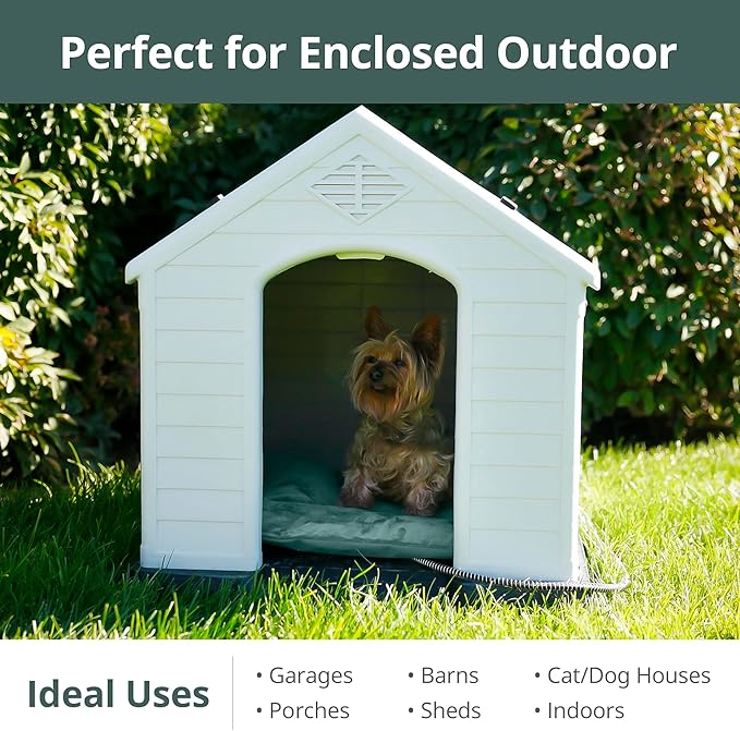 Outdoor Heated Dog Bed, Soft Pet Heating Pad with Steel-Wrapped Cord, Outside Pet Warmer for Feral Cats and Dogs, 35.4" x 23.6", 80 Watts
