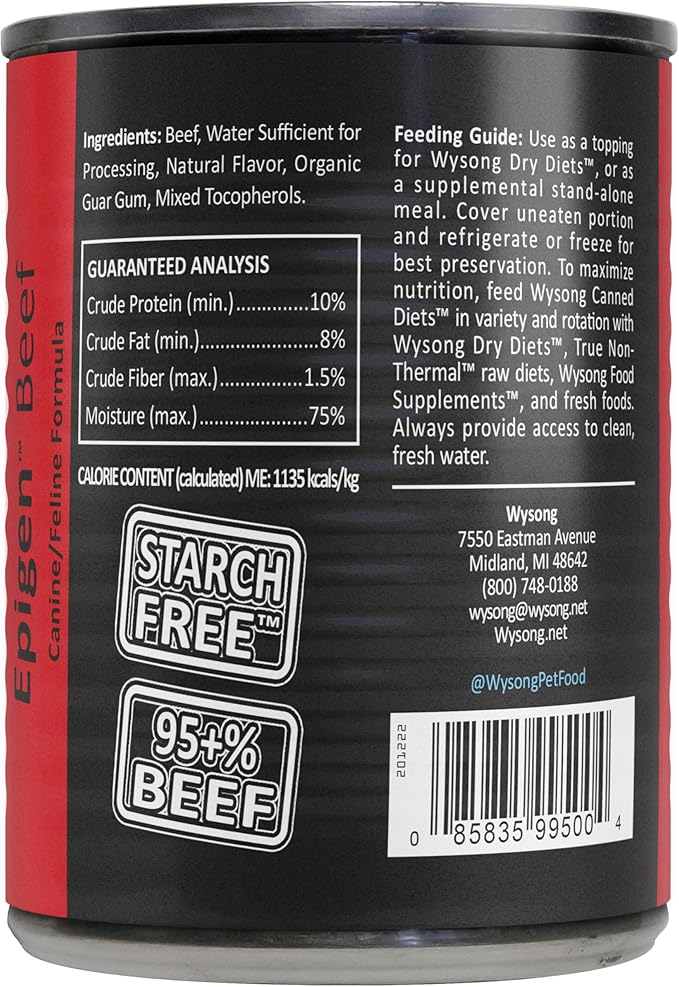Wysong Epigen Beef Canine/Feline Canned Formula Dog/Cat/Ferret Food, 12.5 Ounce Can
