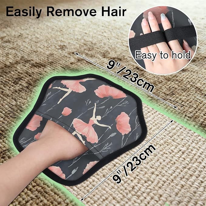 Reusable Pet Hair Removal Glove Floral Ballet Magic Brush for Cat & Dog Hair Remover for Car, Sofa, Bedding, Clothes - 9x9 Mitt Washable