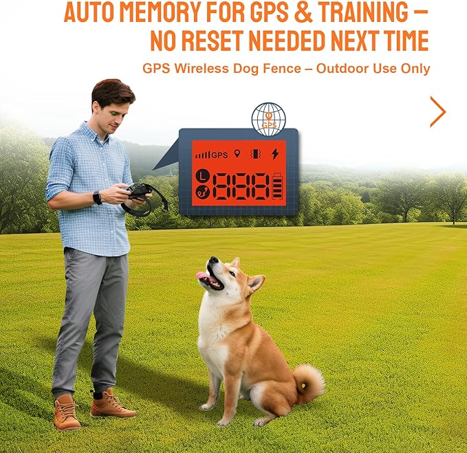 GPS Dog Collar Fence. IPX7 Waterproof Perimeter Dog Collar. 33-999yard Adjustable Range. Vibration and Electric Shock Collar for Dogs.Wireless Dog Fence Outdoor for Yard & Indoor Use