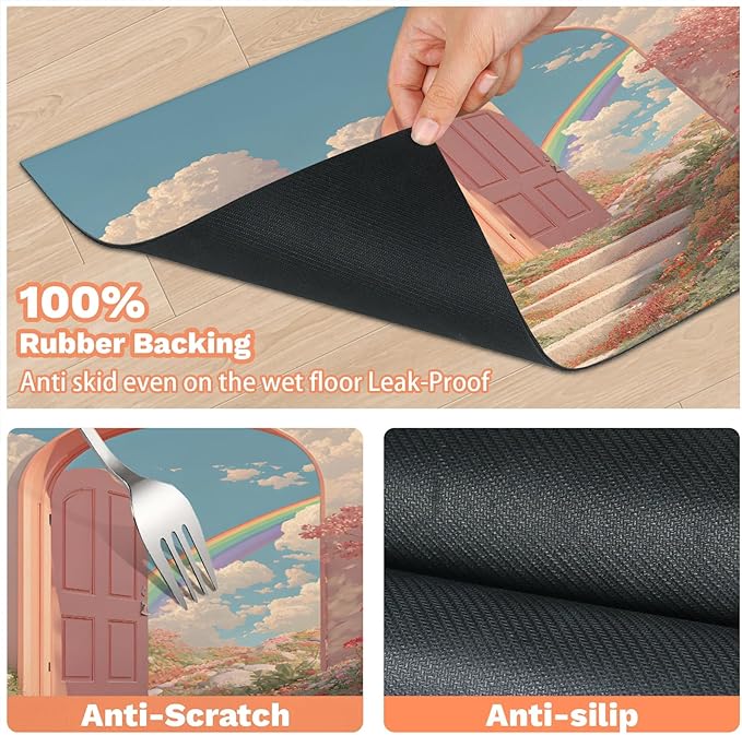 Rainbow Cloud Dog Food Mat for Floors Absorbent, Quick Dry Water Dispenser Mat for Food, Water, Pet Supplies 16" x 24", Wildflower Flower