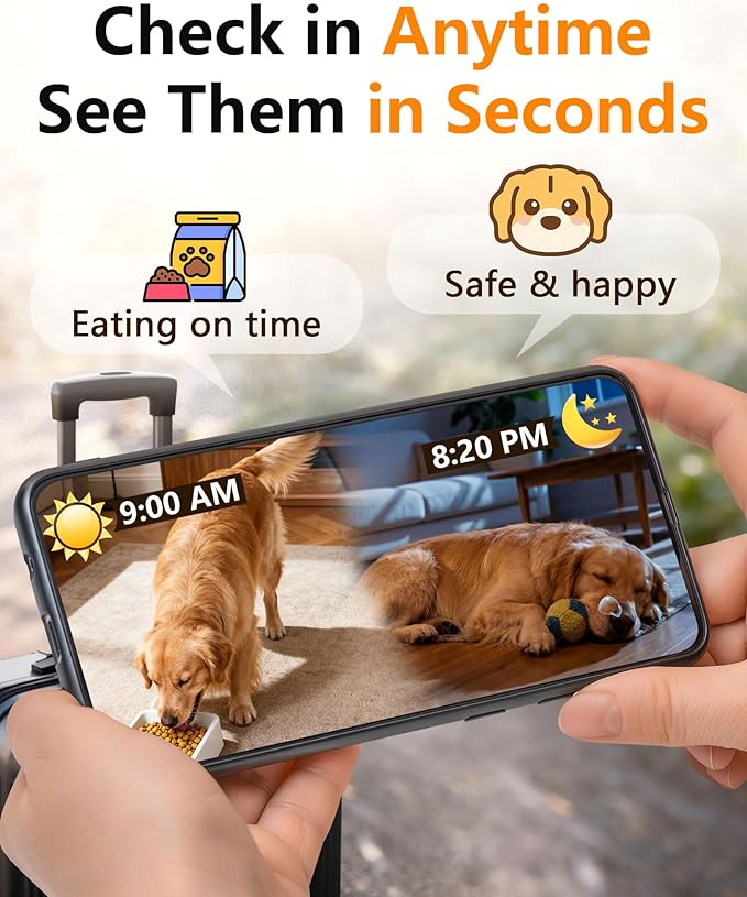 Automatic Dog Feeder Large Breed: 12L/50 Cups with HD 1080P Camera - 5G WiFi Anti-Clog Timed Dog Feeder for Golden Retriever Busy Owners by UTCG