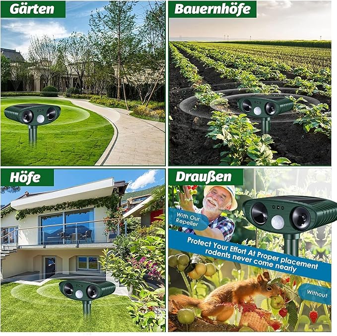 Ultrasonic Cat Deterrent,Solar Powered Deterrent with Motion Sensor and Flashing Lights Outdoor Solar Farm Garden Yard Device,Dogs,Cats,Birds