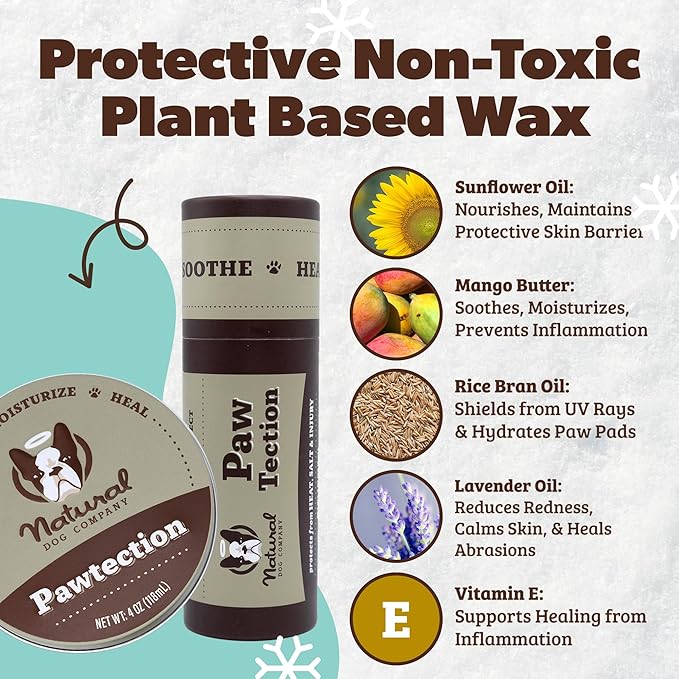 Natural Dog Company PawTection Balm for Dogs – Winter Paw Protection from Snow, Ice & Salt, Wax-Based Paw Barrier Balm, All Breeds for Cold Weather Walks & Outdoor Adventures, Lick-Safe, 1 oz Tin
