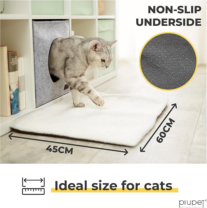 PiuPet® Self Heating Cat Bed 23.5 x 17.7inch - Thermal Self Warming Cat Mat for Indoor & Outdoor Use - Extra Soft Fluffy Blanket, Non-Electric Pad, Non-Slip Bottom, Removable & Washable Cover (White)