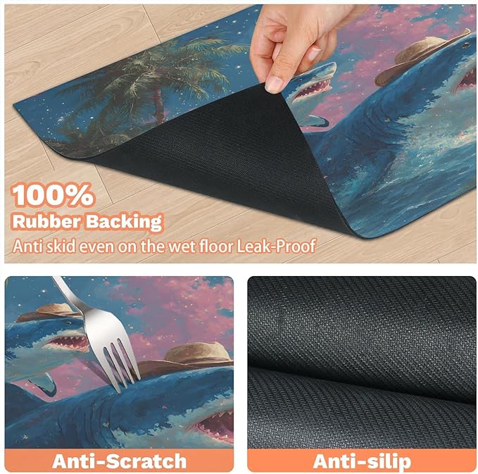 Ocean Sharks Dog Food Mat for Floors Absorbent Dog Bowl Mat for Food and Water Dispenser Quick Dry Cat Food Placemat Pet Supplies 16" x 24", Palm Tree