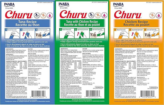 INABA Churu Lickable Purée Natural Cat Treats (Tuna and Chicken Variety Pack, 36 Tubes)