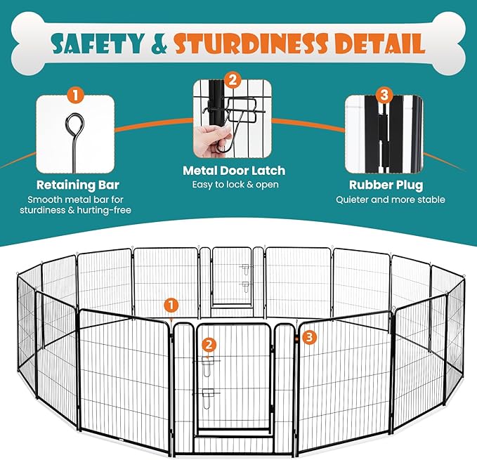 NEWBULIG Dog Playpen Indoors 32 Inch 16 Panels for Small and Medium Dogs Portable and Foldable Pet Fence with Door Heavy Duty Metal Dog Exercise Play Pen for Outdoor Yard