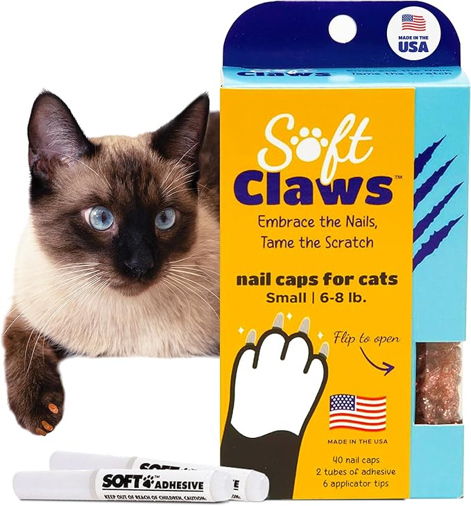 Soft Claws Cat Nail Caps for Small Cats – (40 Caps, Pink Sparkle) - Veterinarian-Developed | Protects Furniture & Skin - Easy to Apply, Long-Lasting Anti-Scratch Soft Cat Claw Covers