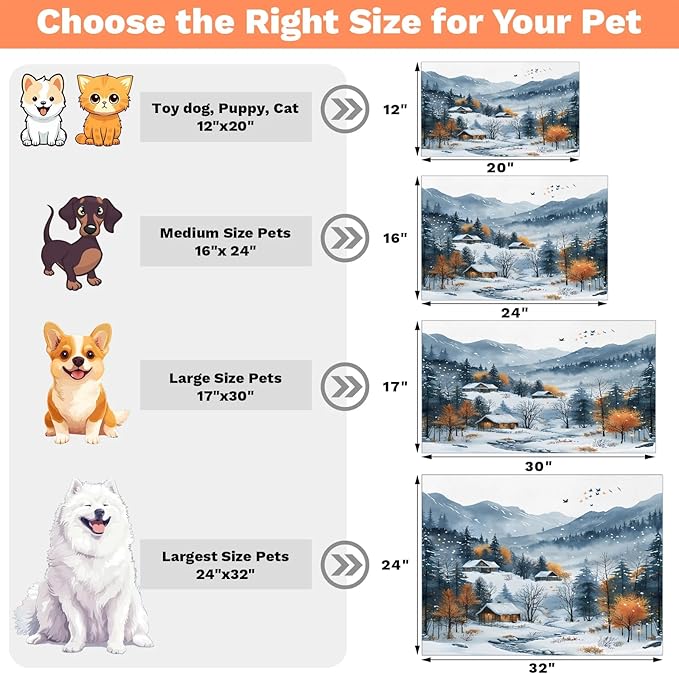 Village Dog Food Mat for Floors Absorbent, Quick Dry Water Dispenser Mat for Food, Water, Pet Supplies 16" x 24", Forest