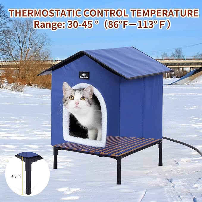 Heated Cat Houses for Outdoor Cats in Winter, Heated cat House for Indoor and Kitty Shelter for Your Pet to Stay Warm and Cozy,Easy to Assemble. (Dark Blue, Small)