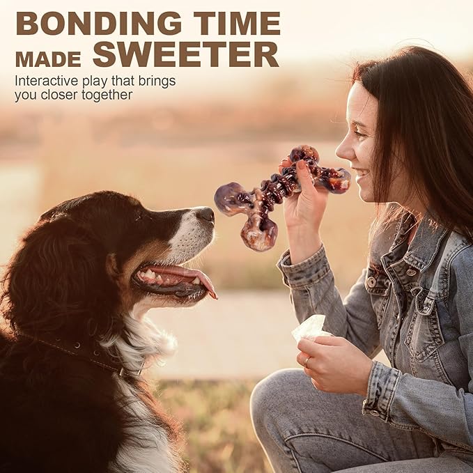 Dog Toys for Aggressive Chewers - 3 Pack Bacon Flavored Indestructible Dog Toy, Big Tough Chew Bone for Medium Large Breed 25-90lbs to Keep Them Busy, Happy Dog Gift (Brown)