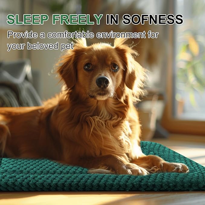 Dog Bed Crate Mat, Soft Durable Washable Anti-Slip Kennel Pad for Dogs & Cats, Reversible (Dark Green, M(30"*20"*1.5"))