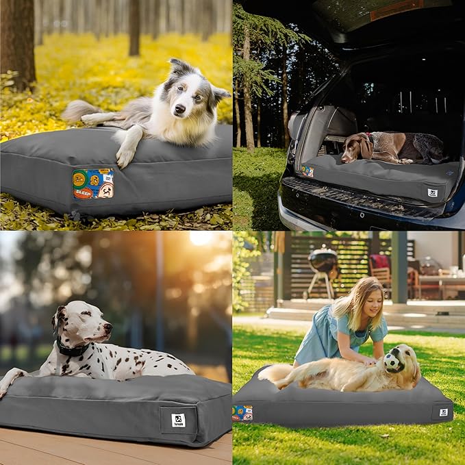 Sytopia 36 Inch Canvas Outdoor Dog Bed for Large Dogs, Waterproof Washable Removable Cover, Indoor Patio Pet Pad for Crate, Dark Grey