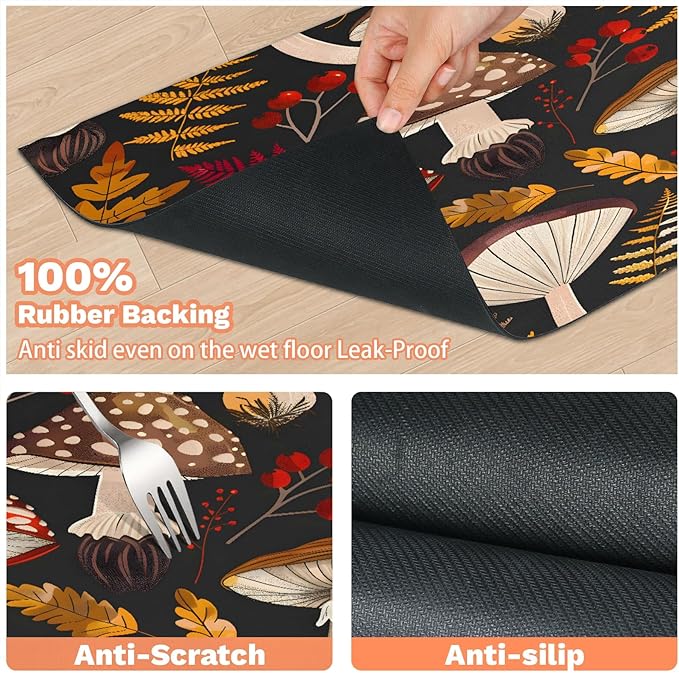 Autumn Mushroom Dog Food Mat for Floors Absorbent Dog Bowl Mat for Food and Water Dispenser Quick Dry Cat Food Placemat Pet Supplies 12" x 20", Fall Maple Leaf