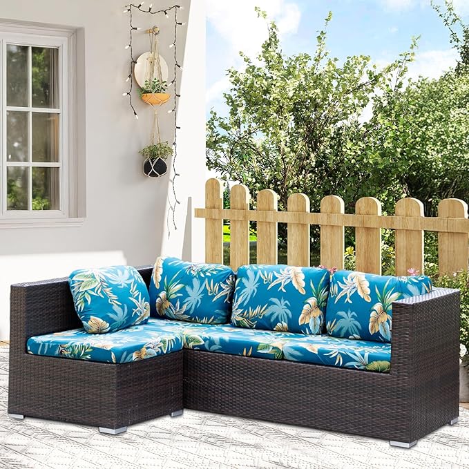 HANDONTIME Leaves Outdoor Cushion Covers 8pcs Navy Couch Cushion Covers Replacement Patio Couch Cover Sofa Cover Indoor Patio Cushion for Outdoor Furniture Washable, Cover Only