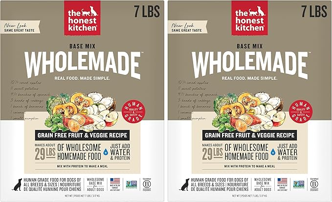 The Honest Kitchen Human Grade Wholemade™ Dehydrated Grain Free Fruit & Veggie Base Mix Dog Food (Just Add Protein),7 lb Box,(Pack of 2)