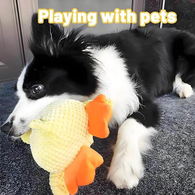 Interactive Calming Duck Chew Toy｜Squeaky Plush with Soothing Sounds - Designed for Dogs, Relieves Anxiety, Suitable for Cats & Dogs Indoors & Outdoors, for Pet Use Only (Yellow, Large)