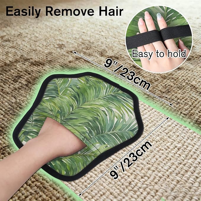Palm Leaf Watercolor Electrostatic Pet Hair Removal Glove for Cats & Dogs - Reusable Grooming Mitt for Couch, Carpet, Car Seat & Laundry - Large 9x9 Inch