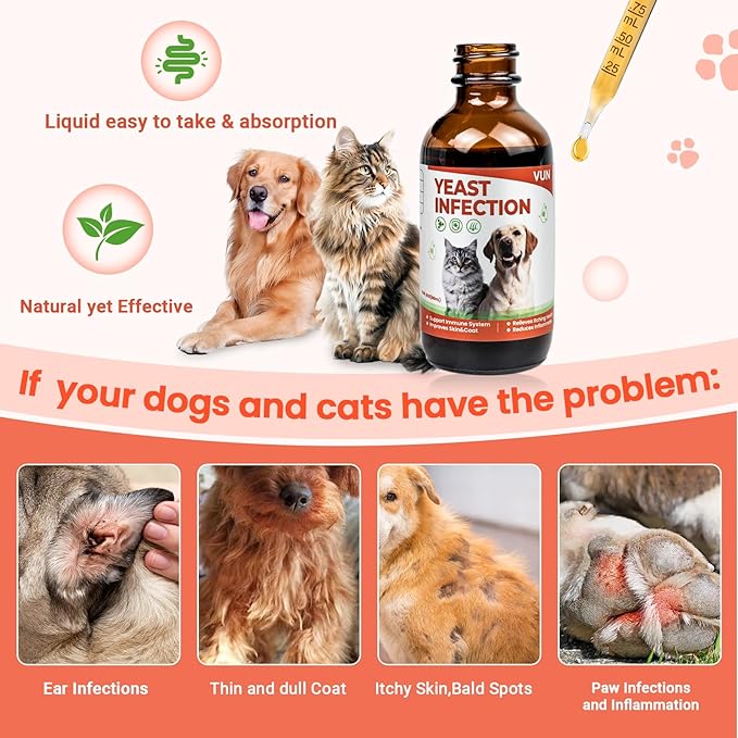 Yeast Infection Treatment for Dogs & Cats-Natural Fast Relief Drop for Itchy Skin, Ears & Paws Redness -Supports Allergy, Inflammation & Immune Health -2 fl oz Salmon Flavor