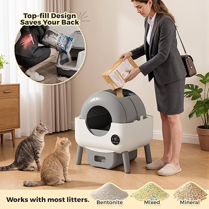 WARCAT Automatic Self-Cleaning Litter Box, Large Capacity Smart APP Control with Safety Sensors, Includes 1 Roll Garbage Bags (Gray)