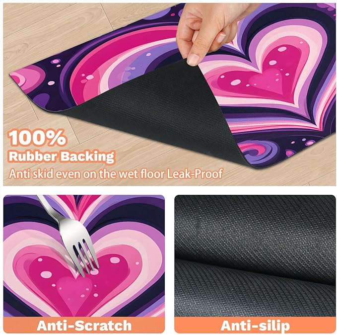 Lovely Heart Dog Food Mat for Floors Absorbent, Quick Dry Water Dispenser Mat for Food, Water, Pet Supplies 17" x 30", Valentine's Day