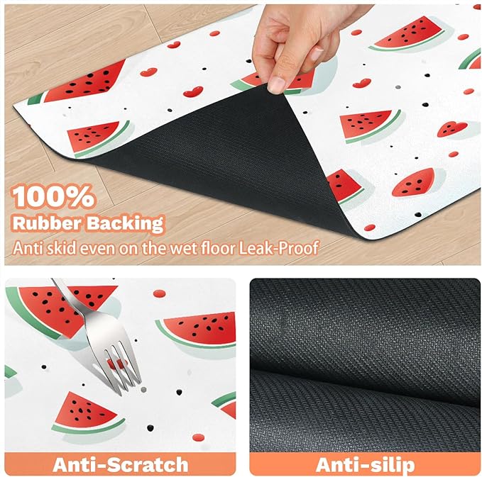 Watermelon Dog Food Mat for Floors Absorbent Dog Bowl Mat for Food and Water Dispenser Quick Dry Cat Food Placemat Pet Supplies 16" x 24", Cartoon Fruit