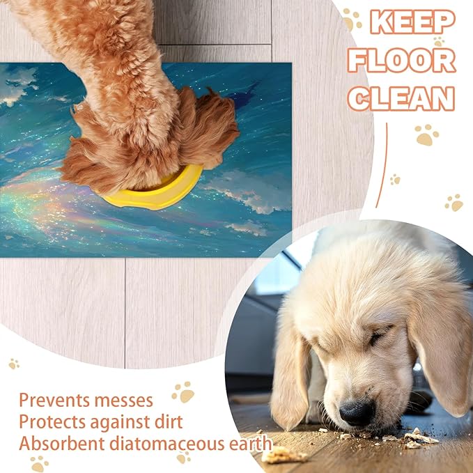 Beach Dog Food Mat for Floors Absorbent, Quick Dry Water Dispenser Mat for Food, Water, Pet Supplies 12" x 20", Night Ship