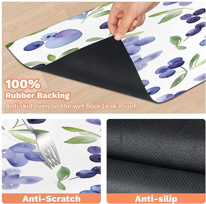 Grape Dog Food Mat for Floors Absorbent Dog Bowl Mat for Food and Water Dispenser Quick Dry Cat Food Placemat Pet Supplies 12" x 20", Watercolor Fruit