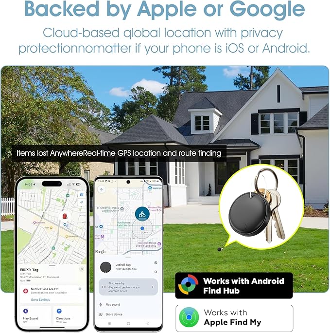 Smart Tracker Tags 2 Pack-for Android or iOS,Dual System Smart Tags、Bluetooth Tracker Work with Apple Find My or Google Find Hub App,Item Locator for Backpack,Pet,Keys,IP67 Waterproof (White)