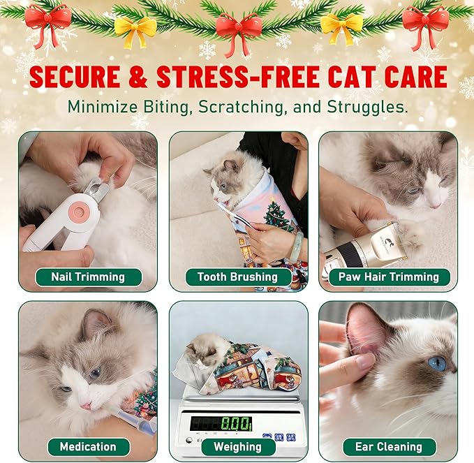 Purrfect Peace Cat Swaddle Wrap – 27.6" Professional Calming Restraint Bag for Grooming, Nail Trimming & Medicine - Adjustable Cat Restraint for Grooming, Nail Clipping & Vet Visits