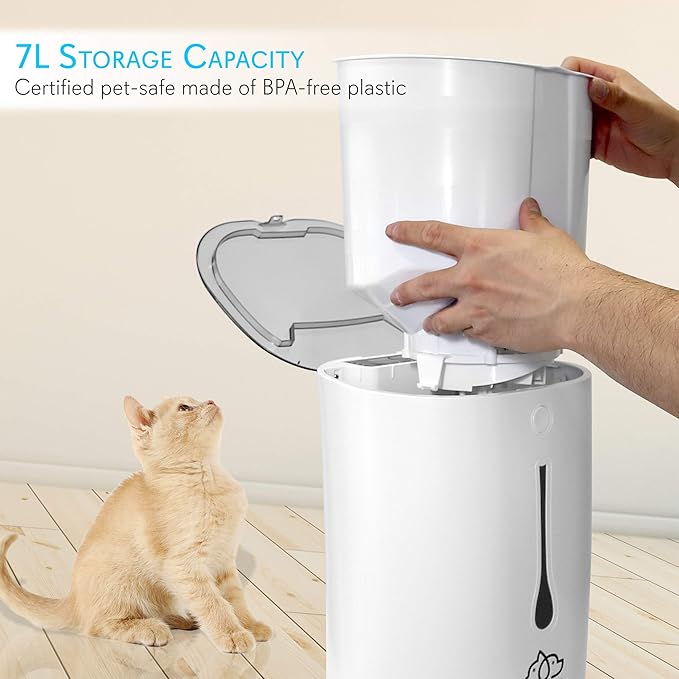 SereneLife 7QT Smart Automatic Pet Feeder - Electronic Digital Dry Food Dispenser for Cats and Dogs with Built-in Microphone, Voice Recorder, Timer Programmable, Optional Battery Operation